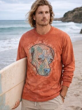 The Mountain Dog Graphic Long Sleeve Tee XL | Tie Dye Rust Orange